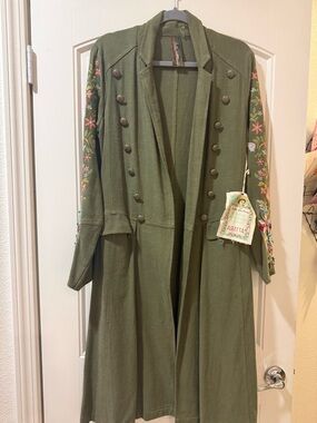Aratta olive green embroidered jacket with multicolor floral accents